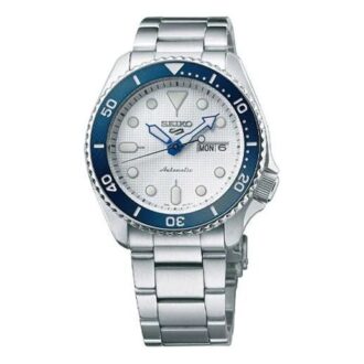 140th Anniversary Limited Edition Seiko 5 Sports Mechanical Watch Λευκό καντράν Μπλε ατσάλινη λωρίδα